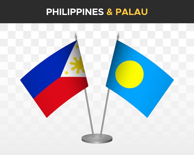 Filipiny vs palau flagi na biurko makieta na białym tle 3d ilustracji wektorowych flagi stołowe