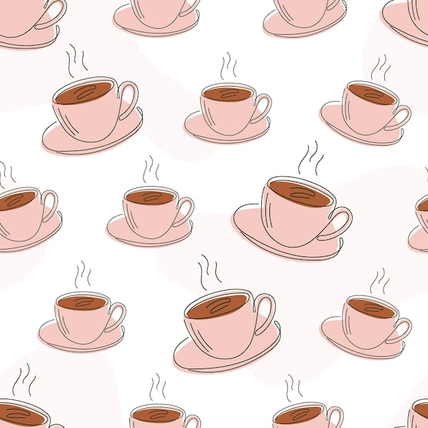 Filiżanka gorącej herbaty lub kawy ilustracja w stylu sztuki linii niekończące się rysowanie linii Wektor wzór