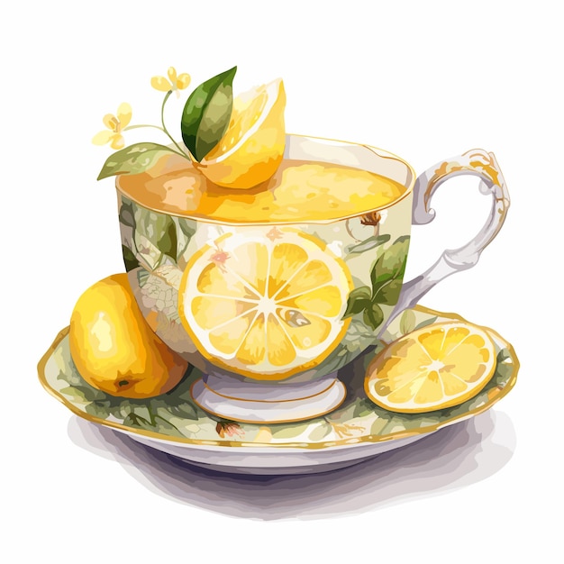 Plik wektorowy filiżanka herbaty akwarela ręcznie narysowana ilustracja cytryna i herbata