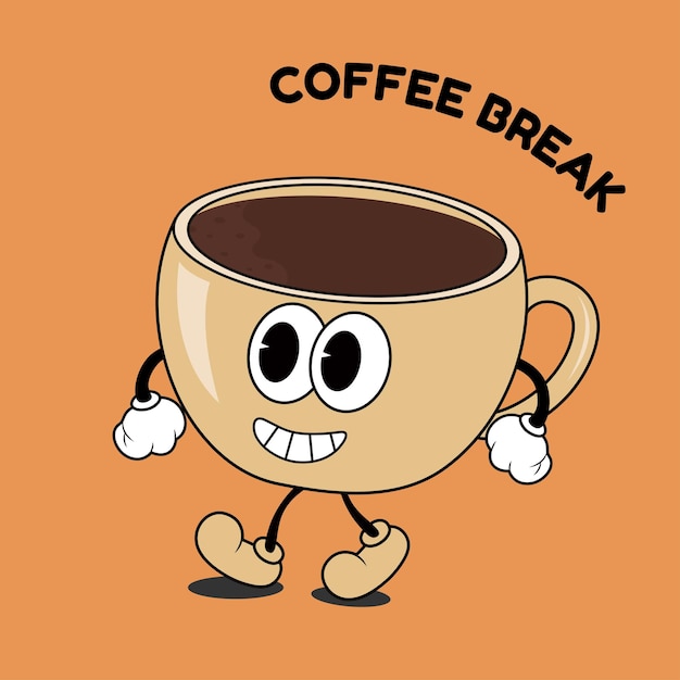 Plik wektorowy filiżanka kawy w stylu retro komiks y2k. plakat przerwa na kawę.