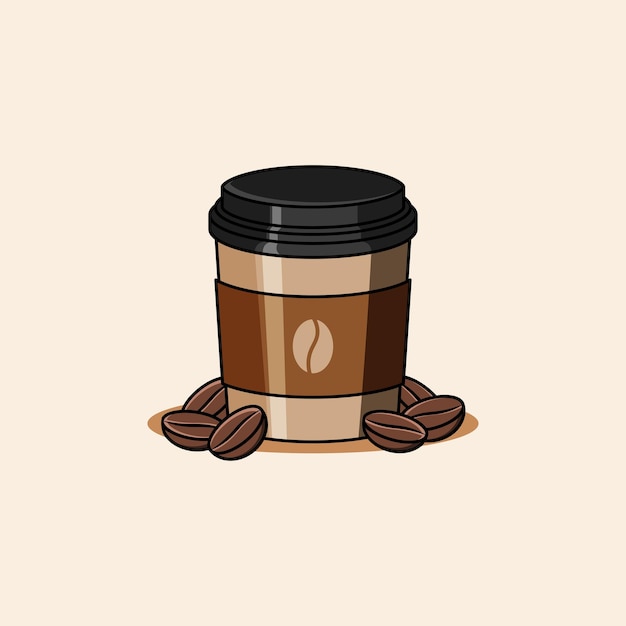 Filiżanka Kawy Z Ilustracją Ziaren Kawy