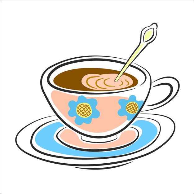 Plik wektorowy filiżanka kawy ze śmietanką latte lub filiżanka herbaty z mlekiem