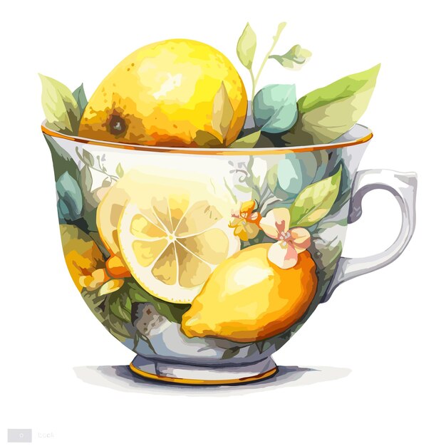 Plik wektorowy filiżanka z herbatą akwarela ręcznie narysowana ilustracja herbata z cytryną