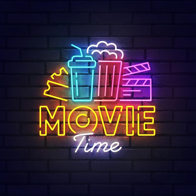 Film Neon Znak Jasny Szyld światło Transparent Film Czas Logo Neon Godło Ilustracja Wektorowa