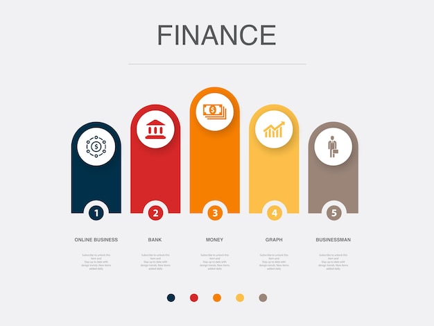 Finanse Bank Pieniądze Wykres Biznesmen ikony Infografika projekt układu szablonu Koncepcja kreatywnej prezentacji z 5 krokami