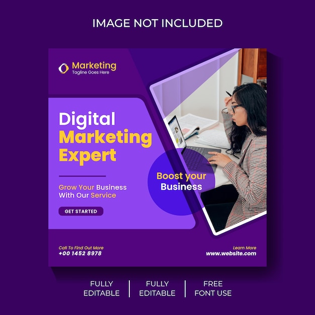 Fioletowa i fioletowa reklama dla eksperta ds. marketingu cyfrowego