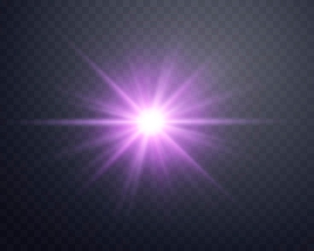 Plik wektorowy fioletowa soczewka słoneczna rozbłysk słońca błyskawica z promieniami i reflektorem świecący wybuch wybuchu.