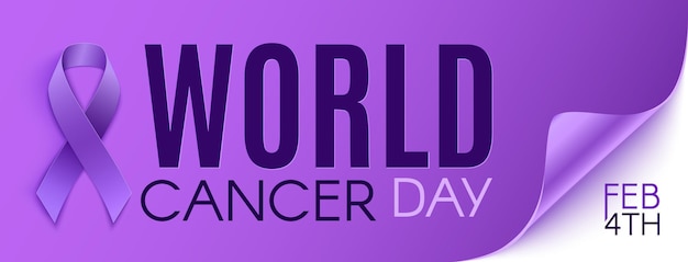 Plik wektorowy fioletowe sformułowanie światowego dnia walki z rakiem z fioletową wstążką.