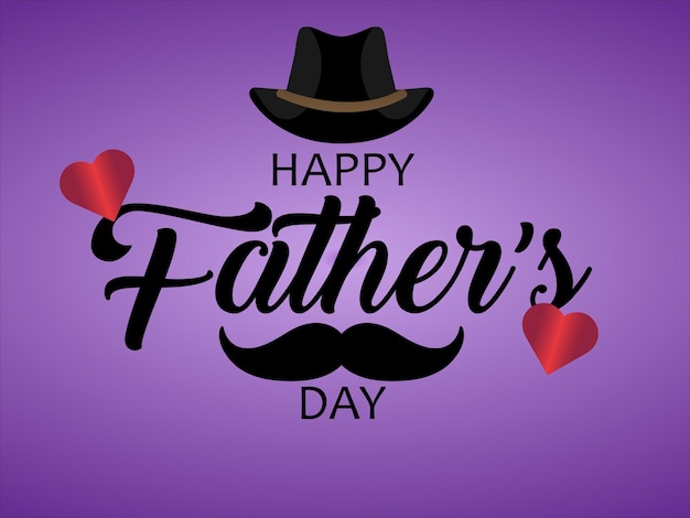 Plik wektorowy fioletowe tło z kapeluszowymi wąsami i sercami z napisem „szczęśliwy dzień ojca”.