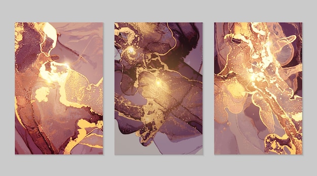 Fioletowy I Złoty Marmur Abstrakcyjne Tekstury