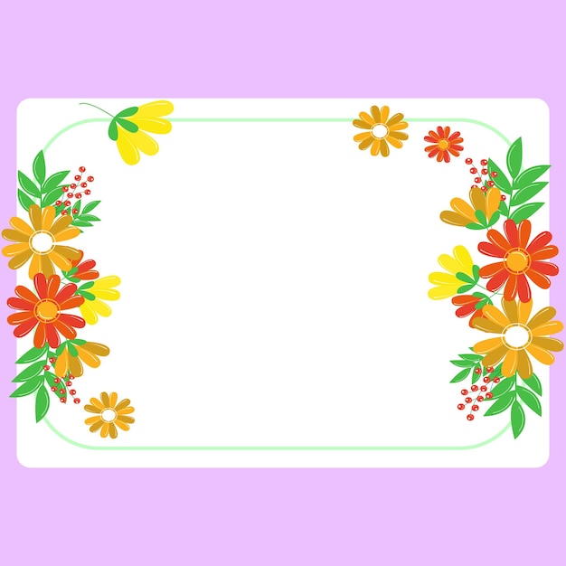 Fioletowy kolorowy kwadratowy kształt ramki tekstowej otoczony różnymi kwiatami, sercami i liśćmi ramy do pisania obrączkowany różnymi sercami stokrotki i liśćmi drzewa