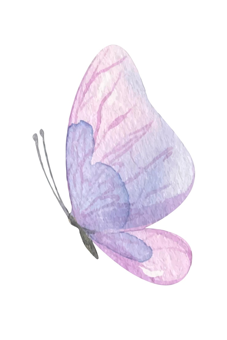 Wektor fioletowy motyl ręcznie rysowana akwarela ilustracja odizolowany obiekt na białym tle do dekoracji i projektowania