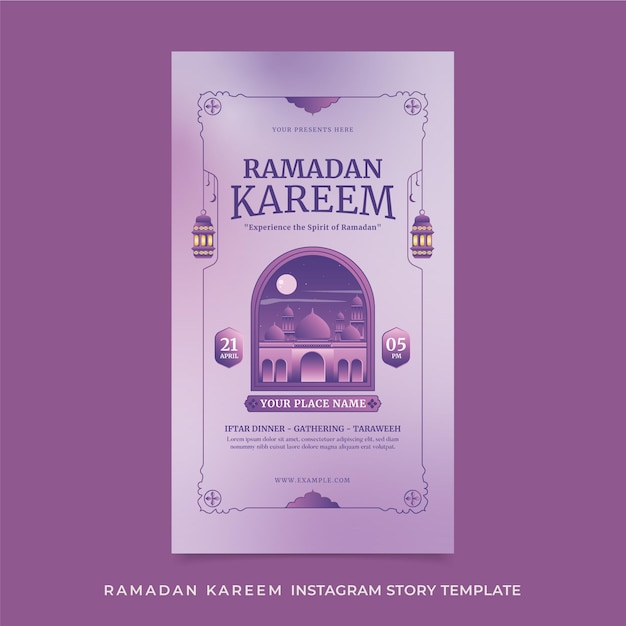 Plik wektorowy fioletowy plakat z napisem ramadan kareem z wizerunkiem meczetu