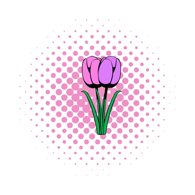 Fioletowy Tulipan Ikona Komiksu Symbol Ogrodu Na Białym Tle
