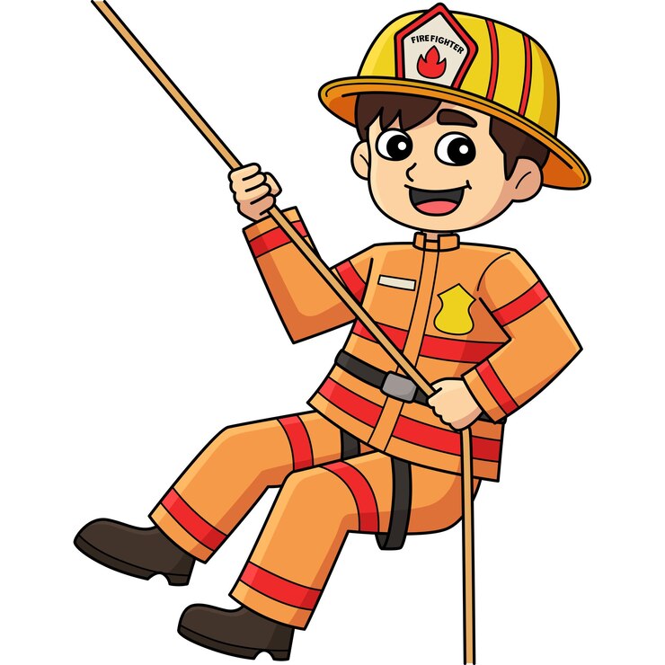 Wektor firefighter rope rappelling clipart z kreskówki