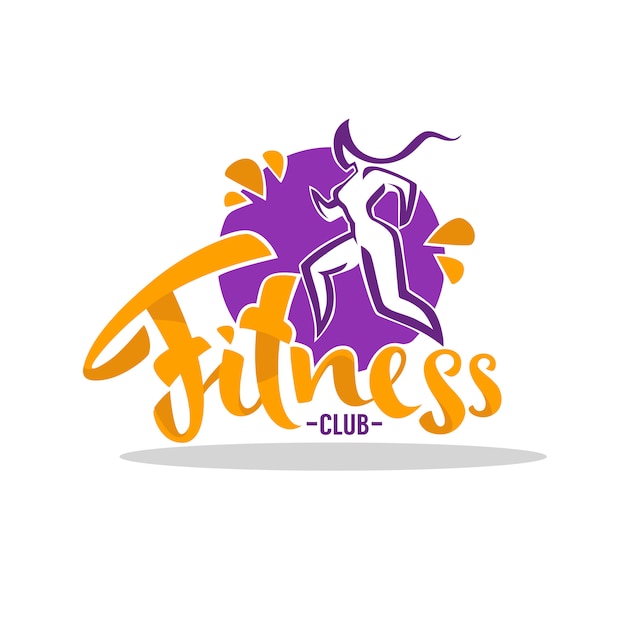 Fitness Club Logo, Wektor Kobieta Robi Sport Z Kompozycji Literowania