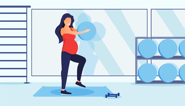 Fitness Dla Kobiet W Ciąży Koncepcja Dziewczyna Wykonująca ćwiczenia Sportowe W Pomieszczeniach Płaska Ilustracja Wektorowa