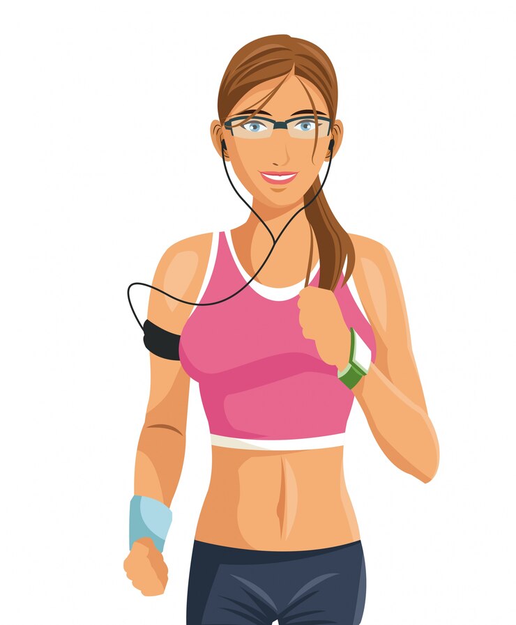 Wektor fitness kobieta poręczna technologia cyfrowa
