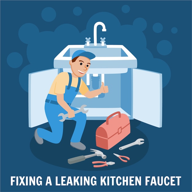 Plik wektorowy fixing leaking kitchen faucet