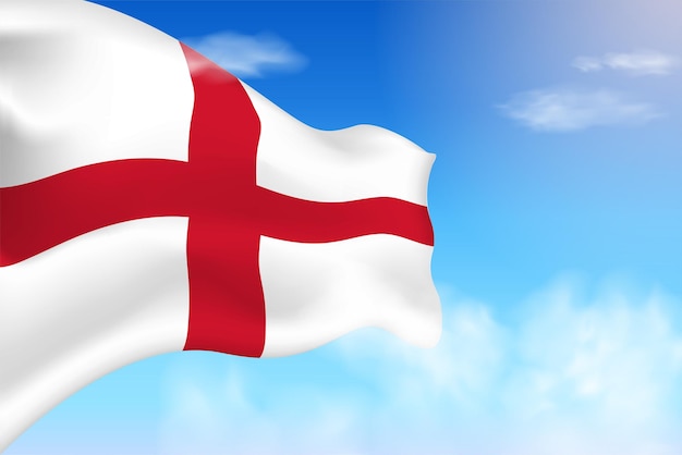 Flaga Anglii W Chmurach. Wektor Flaga Na Niebie. Realistyczna Flaga święto Narodowe Ilustracja.