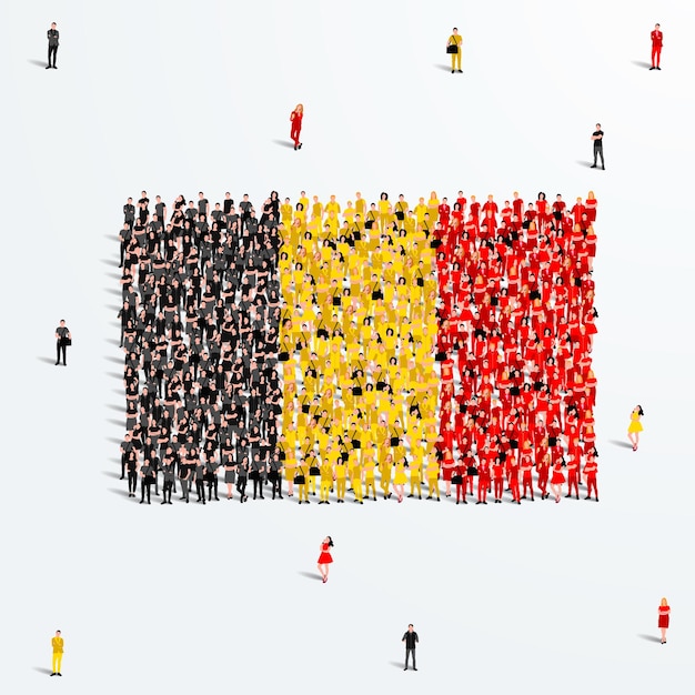 Flaga Belgii. Duża Grupa Ludzi Tworzy Kształt Flagi Belgii. Ilustracja Wektorowa.