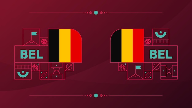 Flaga Belgii na turniej pucharowy w piłce nożnej 2022 na białym tle Flaga reprezentacji narodowej z elementami geometrycznymi na 2022 piłka nożna lub piłka nożna Ilustracja wektorowa