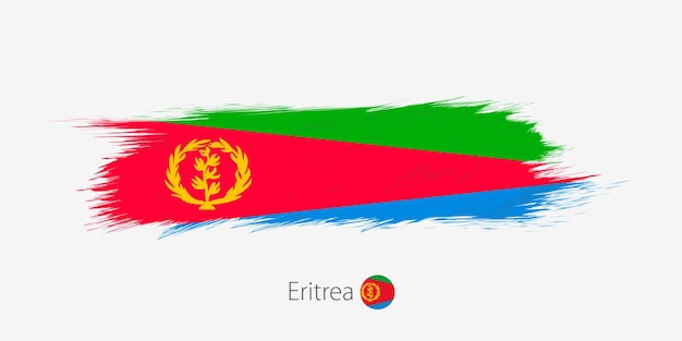 Flaga Erytrei Grunge Streszczenie Pociągnięcia Pędzlem Na Szarym Tle