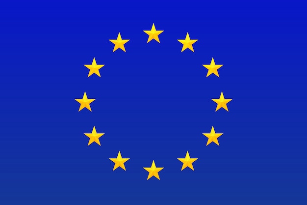 Flaga Europy. Symbol Unii Europejskiej. Koło jasnych, złotych gwiazd na białym tle na niebieskim tle