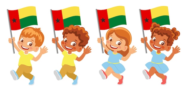 Flaga Gwinei Bissau W Ręku. Dzieci Trzymając Flagę. Flaga Narodowa Gwinei Bissau