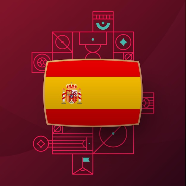 Flaga Hiszpanii Na Turniej Pucharowy W Piłce Nożnej 2022 Na Białym Tle Flaga Drużyny Narodowej Z Elementami Geometrycznymi Na 2022 Piłka Nożna Lub Piłka Nożna Ilustracja Wektorowa