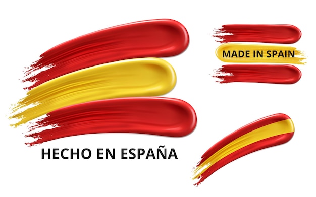 Plik wektorowy flaga hiszpanii wykonana z pociągnięć farbąlogo wektorowe na białym tle wyprodukowano w hiszpanii