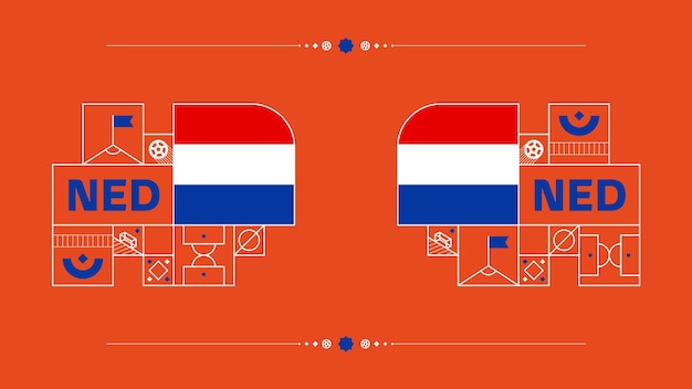 Flaga Holandii Na Turniej Pucharowy W Piłce Nożnej 2022 Na Białym Tle Flaga Drużyny Narodowej Z Elementami Geometrycznymi Na 2022 Piłka Nożna Lub Piłka Nożna Ilustracja Wektorowa