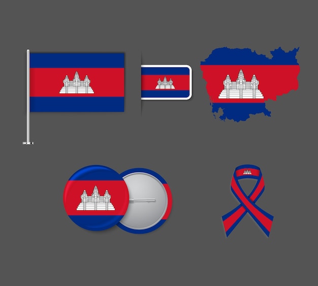 Flaga i zestaw map Kambodży
