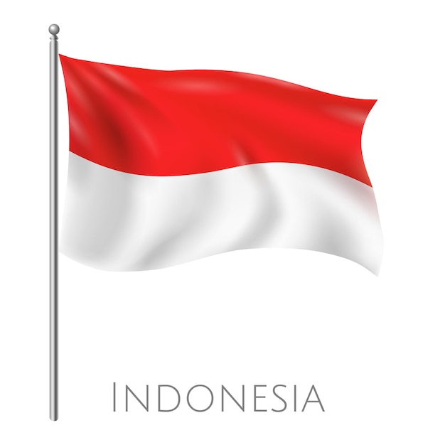 Flaga Indonezji lata na wietrze. Flaga jest czerwona i biała z czerwonym pasem w dół.