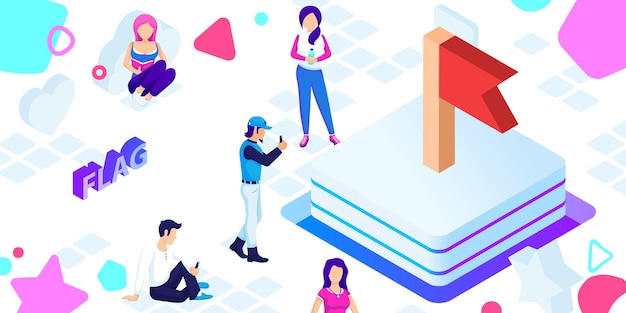 Flaga izometryczny projekt ikona Wektor ilustracja sieci web 3d kolorowe pojęcie