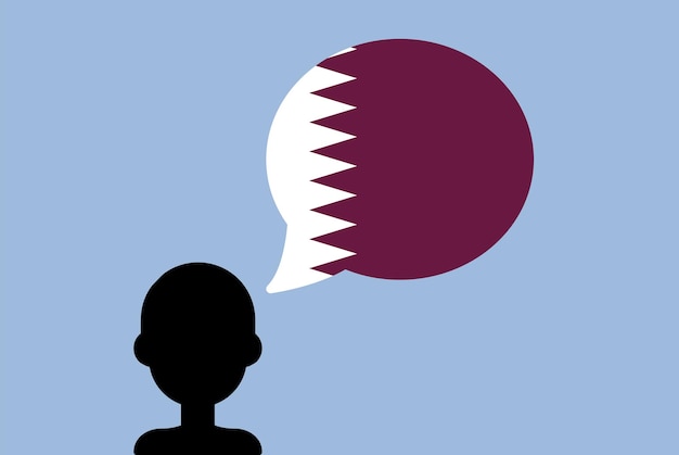 Flaga Kataru Z Balonem Mowy Sylwetka Mężczyzna Z Flagą Kraju Uczący Się Języka Kataru