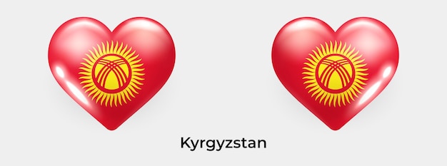 Flaga Kirgistanu Błyszczący Realistyczny Serce Ikona Ilustracja Wektorowa