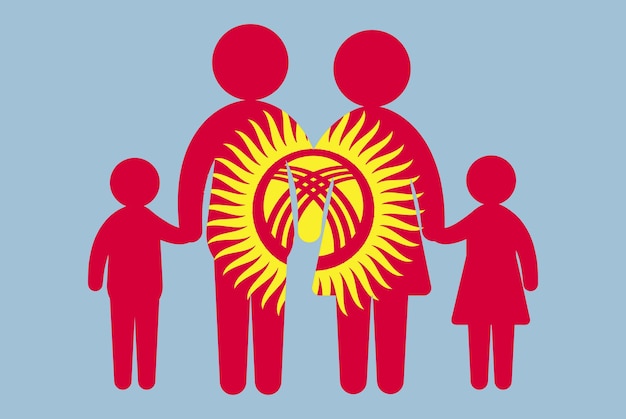 Plik wektorowy flaga kirgistanu z koncepcją rodziny rodzic i dzieci trzymające się za ręce pomysł imigranta płaska konstrukcja