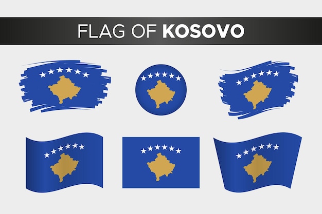 Flaga Kosowa Ilustracja Pociągnięcia Pędzlem I Faliste Flagi Kosowa Na Białym Tle