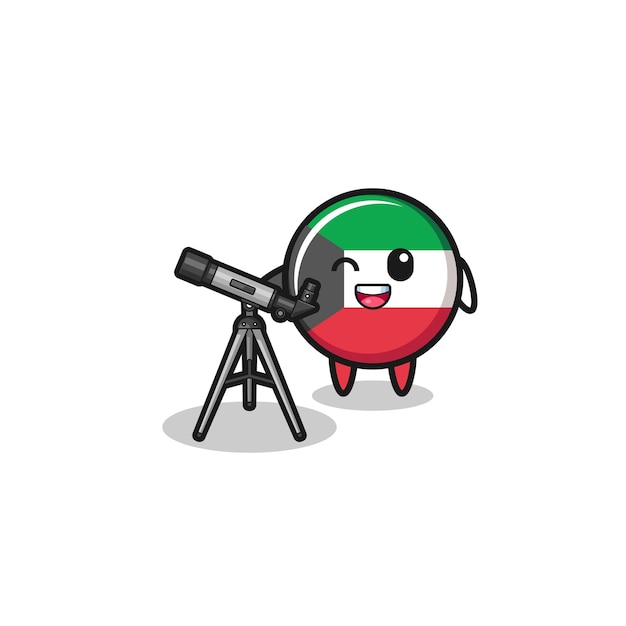 Flaga Kuwejtu Maskotka Astronom Z Nowoczesnym Teleskopem