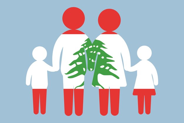 Plik wektorowy flaga libanu z koncepcją rodziny rodzic i dzieci trzymające się za ręce pomysł imigranta zasób płaskiej konstrukcji