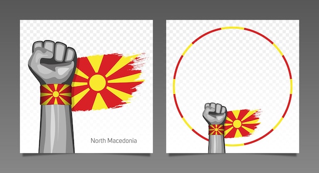 Flaga Macedonii Północnej Grunge Flaga Patriotyczne Zwycięstwo Rama Banery Zestaw Ręcznie Podniesiony W Powietrzu Dzień Niepodległości