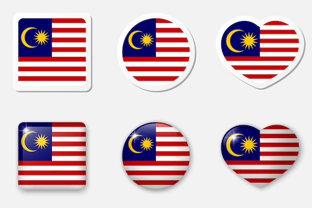 Flaga Malezji Kolekcja Ikon Płaskie Naklejki 3d Elementy Wektora Białe Tło Z Cieniem