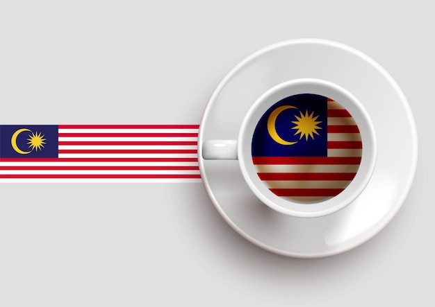 Flaga Malezji Z Filiżanką Smacznej Kawy Na Widoku Z Góry