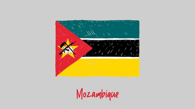 Flaga Mozambiku Kolorowym Ołówkiem Lub Markerem Szkic Wektor