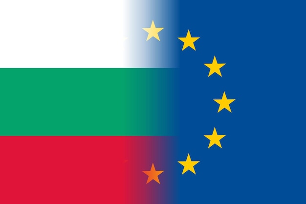Flaga Narodowa Bułgarii Z Flagą Unii Europejskiej Dwanaście Złotych Gwiazd Symbolem Jedności Z Członkiem Ue Od 1 Stycznia 2007 R. Ilustracja Wektorowa Płaski