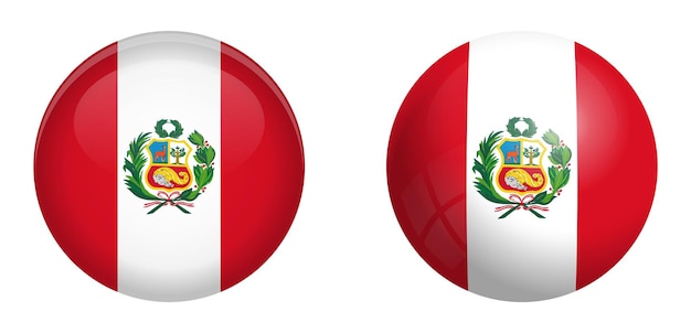 Flaga Peru pod przyciskiem kopuły 3d i na błyszczącej kuli / kuli.