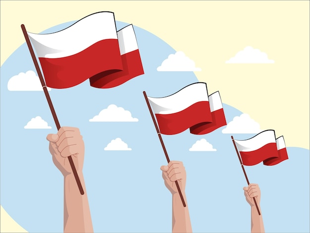 Flaga polska ręka trzyma flagę