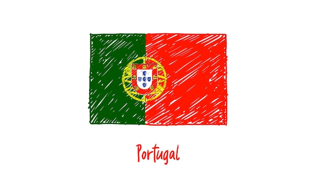 Flaga Portugalii Kolorowym Ołówkiem Lub Markerem Szkic Wektor