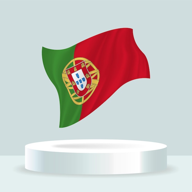 Plik wektorowy flaga portugalii rendering 3d flagi wyświetlanej na stojaku machająca flaga w nowoczesnych pastelowych kolorach